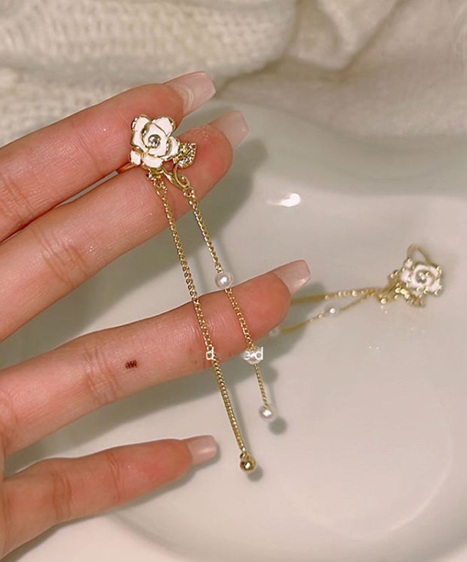Stylish Gold Copper Overgild Pearl Chain Tassel Drop Earrings