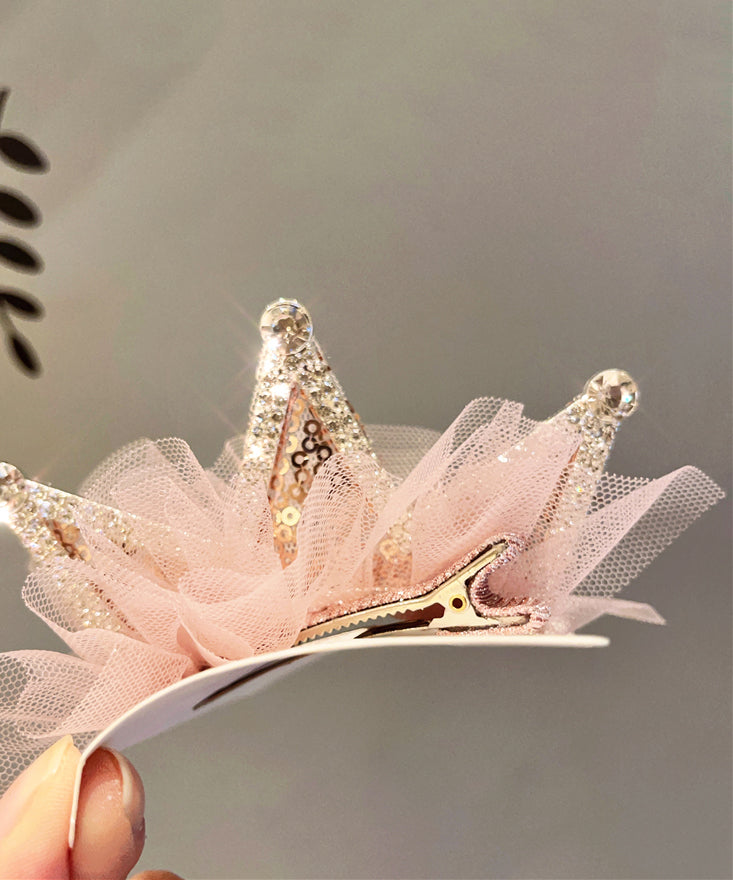 Gold Alloy Tulle Zircon Sequins Crown Kids Hairpin