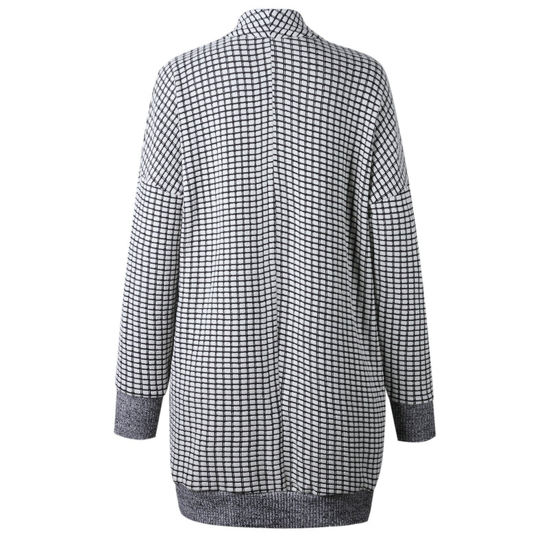 Plaid Grids Printed Black Cardigan