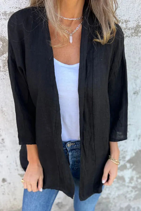 Color Long Sleeve Loose Pocket Cardigan