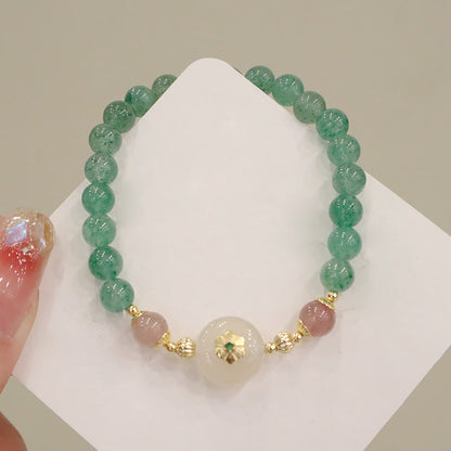 Buddha Stones Natural Green Strawberry Quartz Chalcedony Flower Gratitude Bracelet