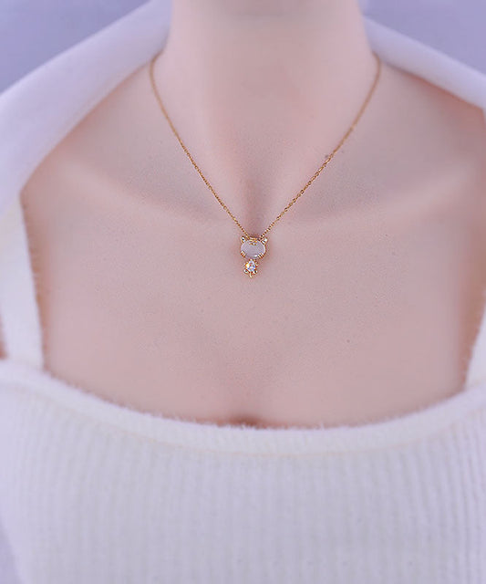 Boutique Gold Sterling Silver Zircon Cat's Eye Tiger Headpendant Necklace