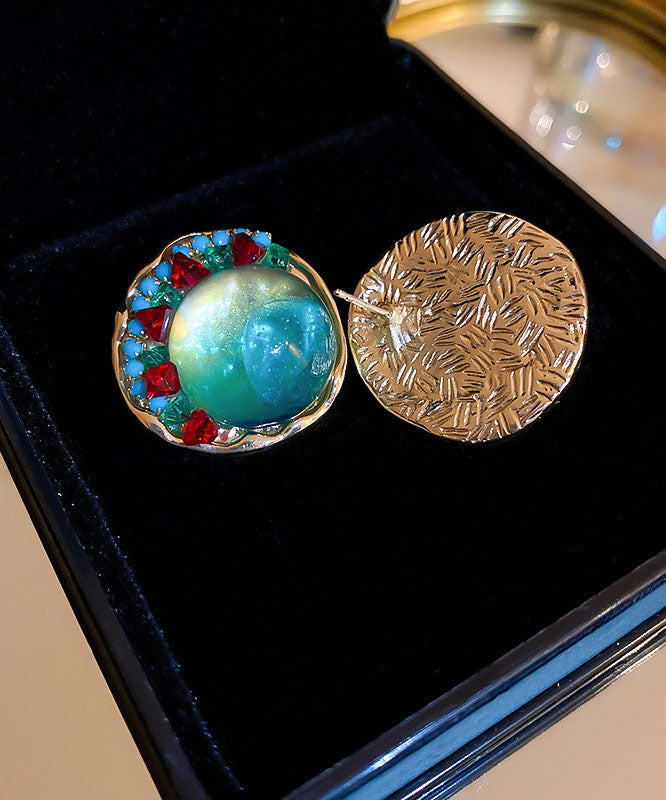 Rainbow Alloy Zircon Coloured Glaze Round Stud Earrings