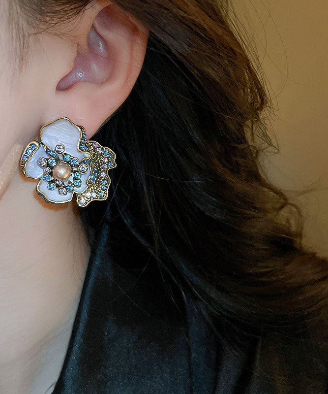 Purple Alloy Zircon Pearl Drip Glaze Stud Earrings