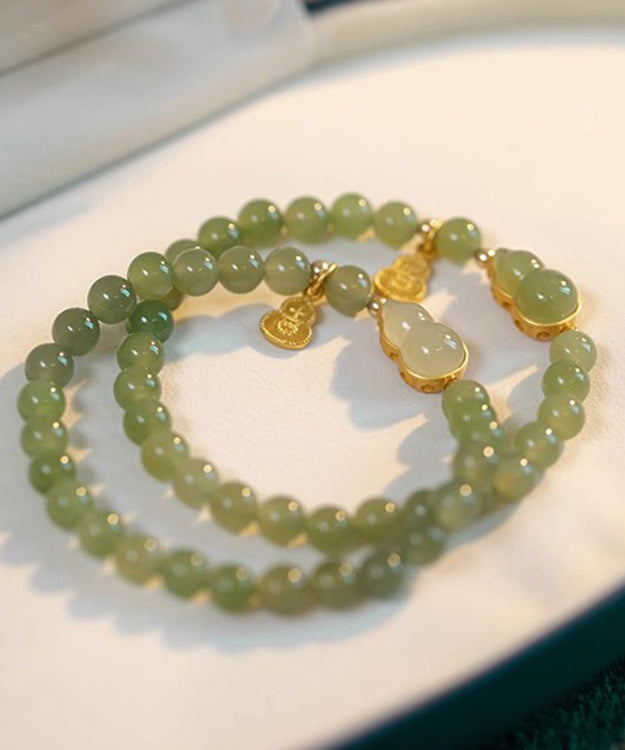 Diy Green Sterling Silver Jade Gourd Two Piece Set Charm Bracelet
