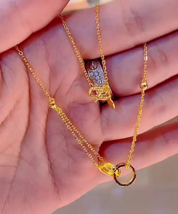 Gold Sterling Silver Alloy Double Ring Lariat Necklace