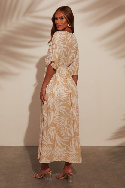 Print V-neck Short Sleeve Maxi Dress