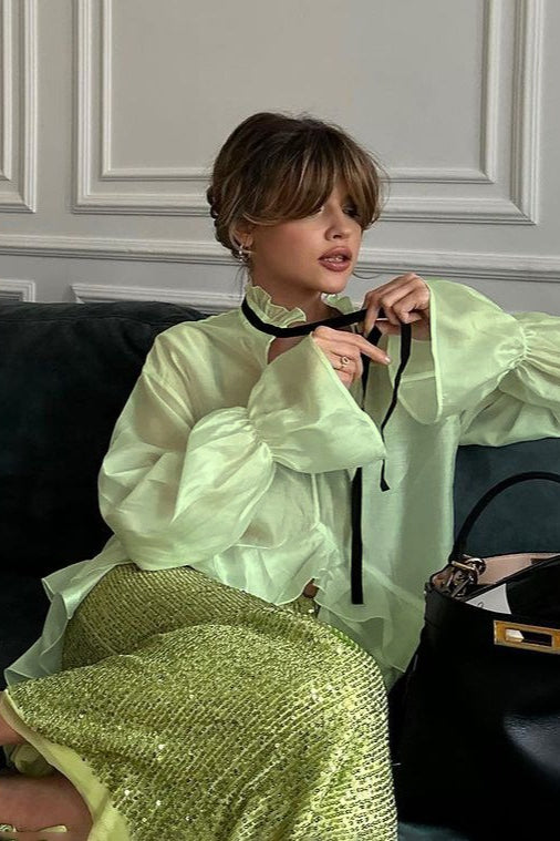 Sheer Bell-sleeve Stylish Blouse