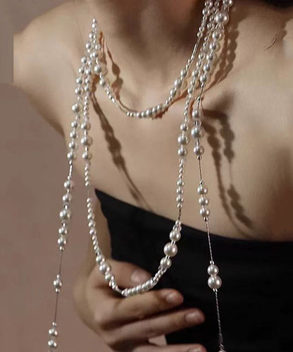White Alloy Pearl Crystal Gratuated Bead Necklace