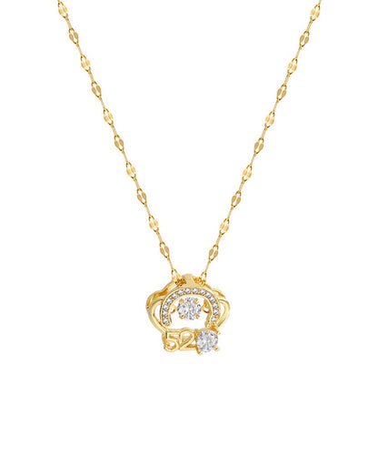 Gold Stainless Steel Overgild Zircon Crown Pendant Necklace