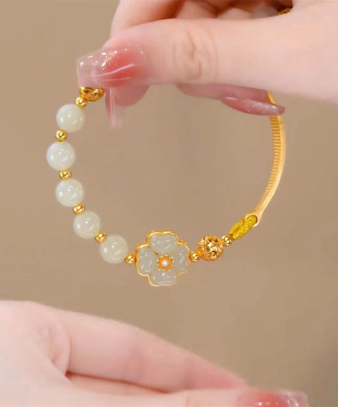 Retro Light Green Sterling Silver Overgild Jade Charm Bracelet
