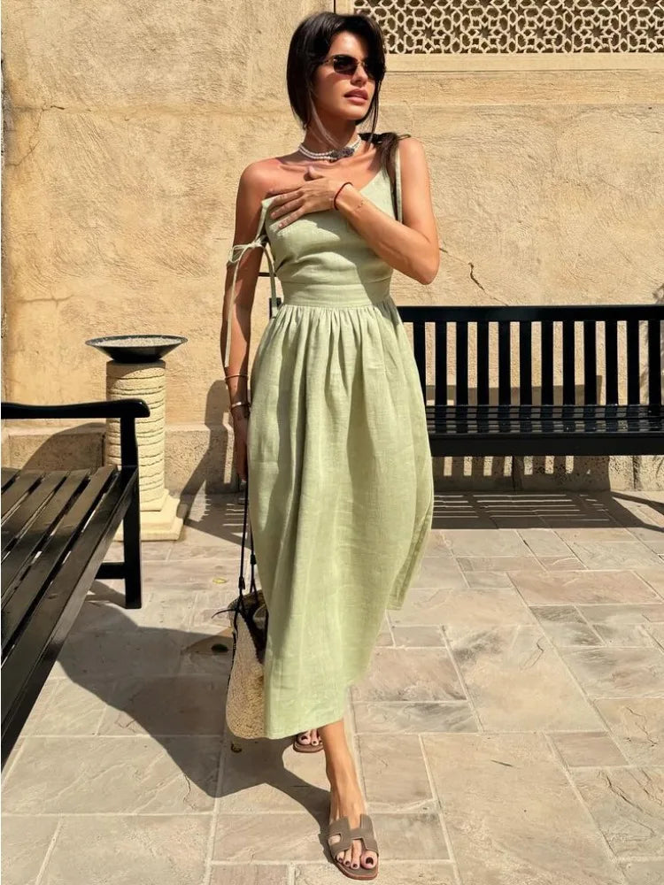 Lace-up Backless Long Dress Female High Waist Halter Dresses Holiday Beach Slim Bandage Maxi Dress