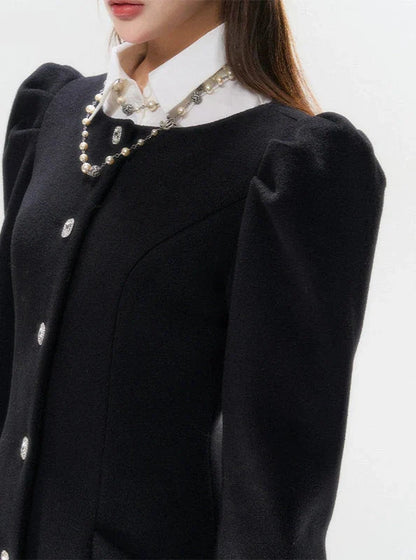 Puff Sleeve Black Mini Dress