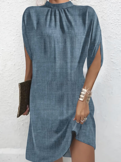 Loose Raglan Sleeve Color Mock Neck Mini Dresses