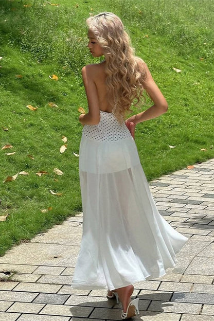 Print Polka Dot Backless Tie Maxi Dress