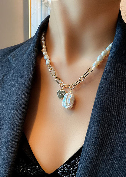White Overgild Pearl Pendant Necklace