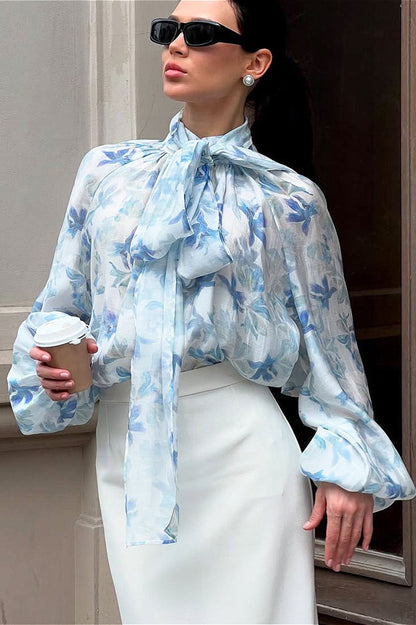 Tie Lantern Sleeve Blouse