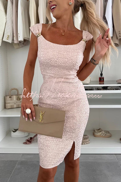Color Strappy Metal Embellished Fitted Mini Dress