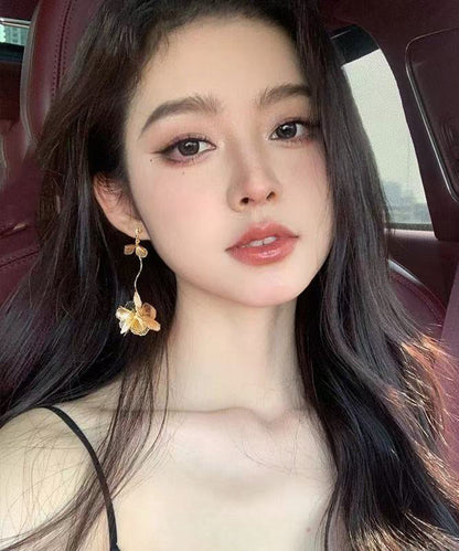 Stylish Gold Metal Overgild Drop Earrings