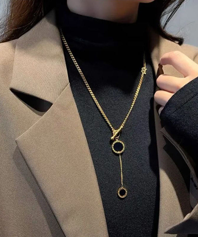 Gold Copper Graphic Chain Linked Tassel Lariat Necklace