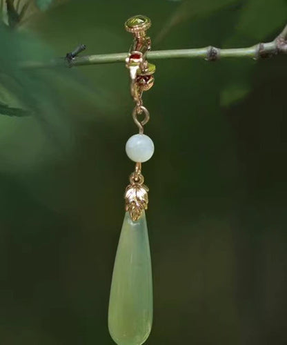 Green Sterling Silver Alloy Pearl Drop Earrings