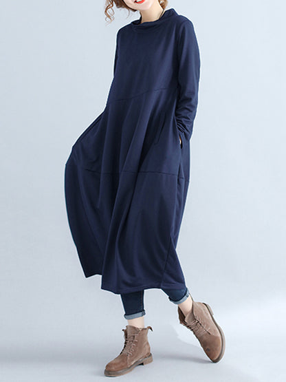 Loose Color Hooded Midi Dresses