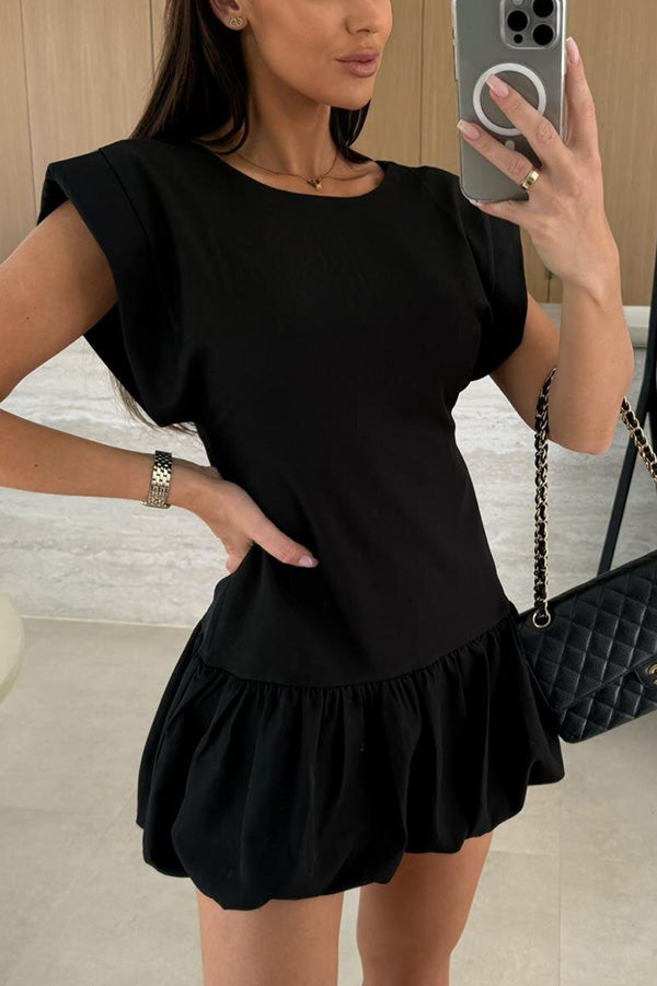 Color Round Neck Sleeveless Ruffle Fitted Mini Dress