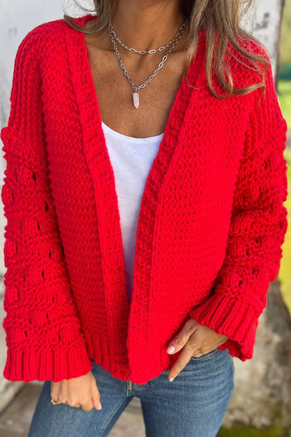 Knit Color V-neck Long-sleeved Cardigan