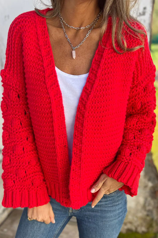 Knit Color V-neck Long-sleeved Cardigan