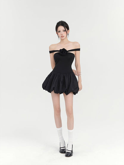 Black Rose Bubble Mini Dress