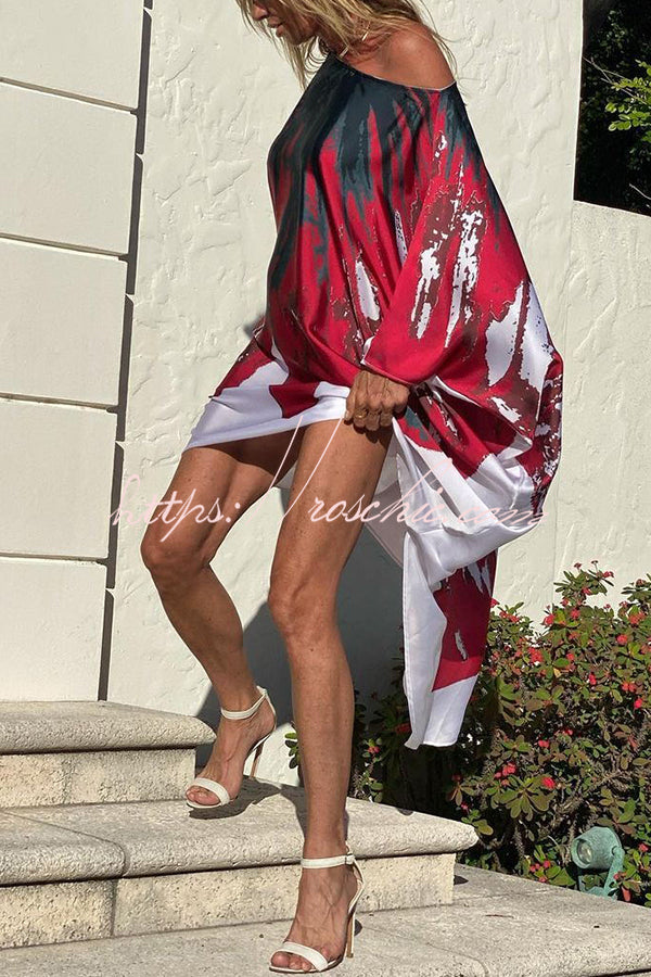 Unique Printed One Shoulder Cover Up Maxi Dress