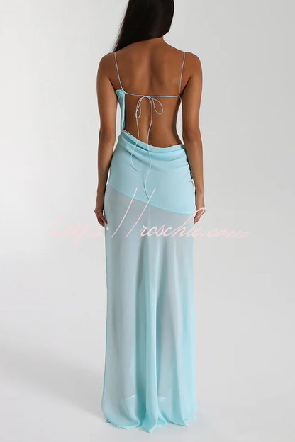 Halter Waist-baring Backless Lace-up High-slit Maxi Dress