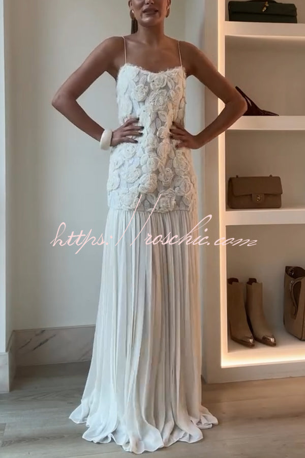 Indulge in Applique Pleated Chiffon Hem Slip Maxi Dress