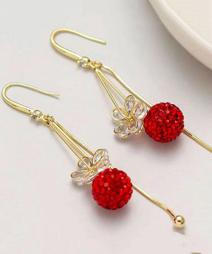 Gold Alloy Zircon Ball Tassel Drop Earrings