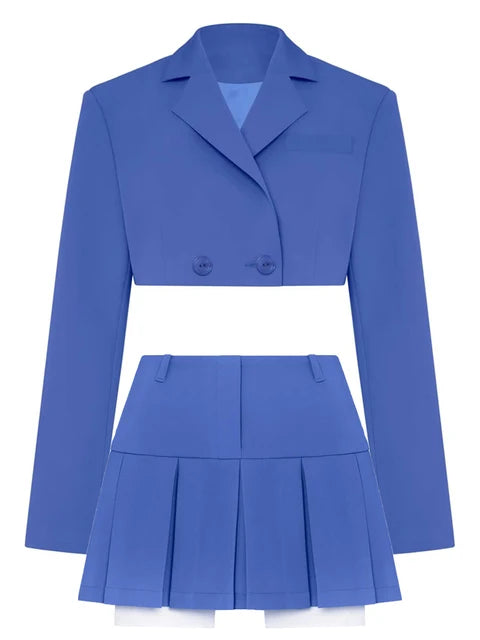 Black Blazer Sets Two Piece Cropped Blazer Jacket Coat and Mini Skirts Sets for Suit