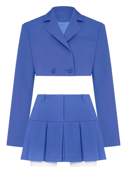 Blazer and Skirt Sets for Two Piece Set Outfits Gray Cropped Coat Blazer Femme 2-piece Sets New