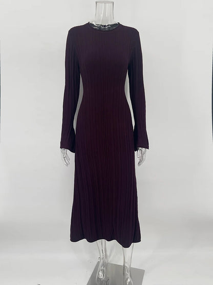 Knitted Long Dress Female Fall Winter New Retro High Waist Rib Sweater Bodycon Dresses Lady Holiday Party Outfits