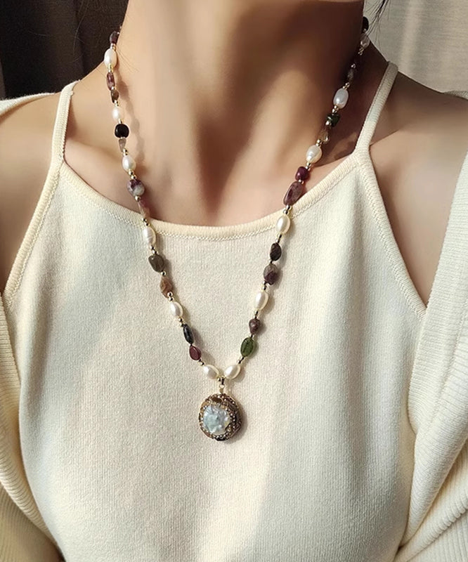 French Style Baroque Tourmaline Pearl Necklace