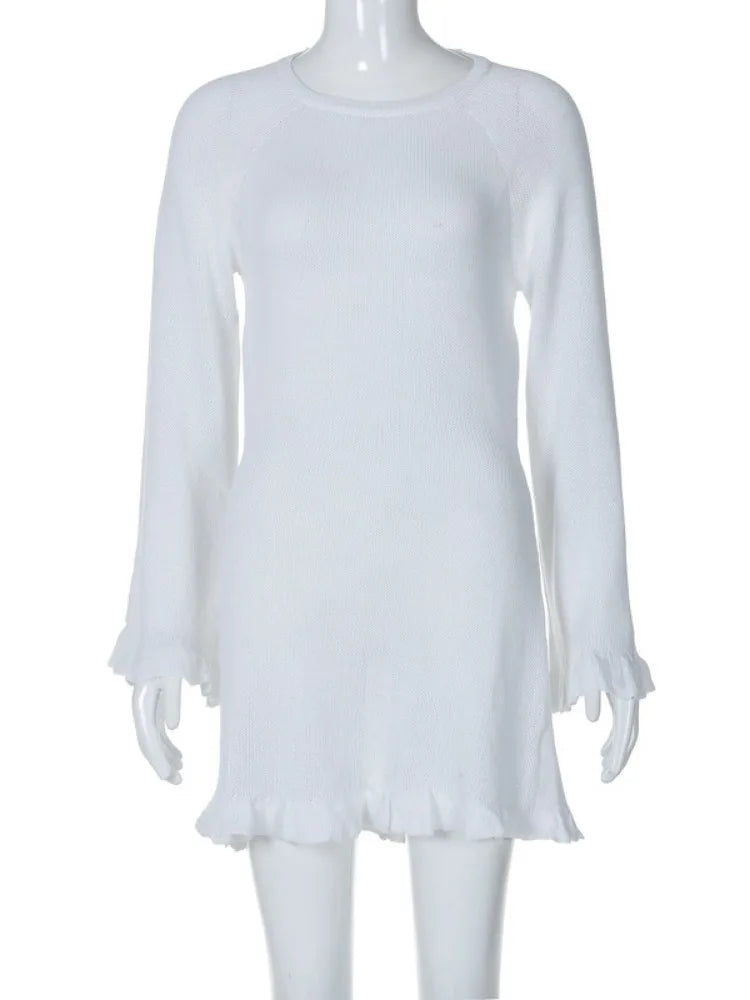Backless Knitted Mini Dress for Lace Up Long Sleeve Short Dresses Hot Club High Waist Dress Femme