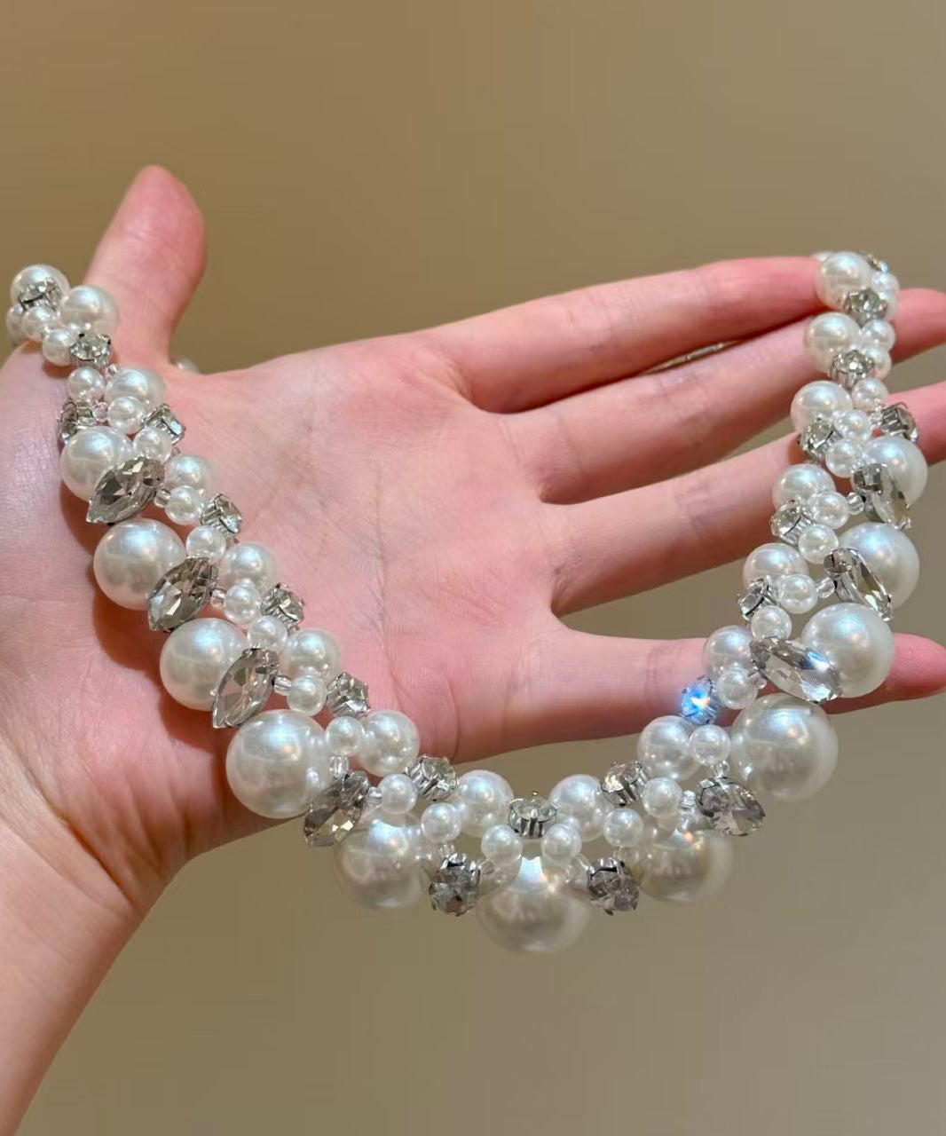 White Alloy Zircon Pearl Beading Collar Necklace