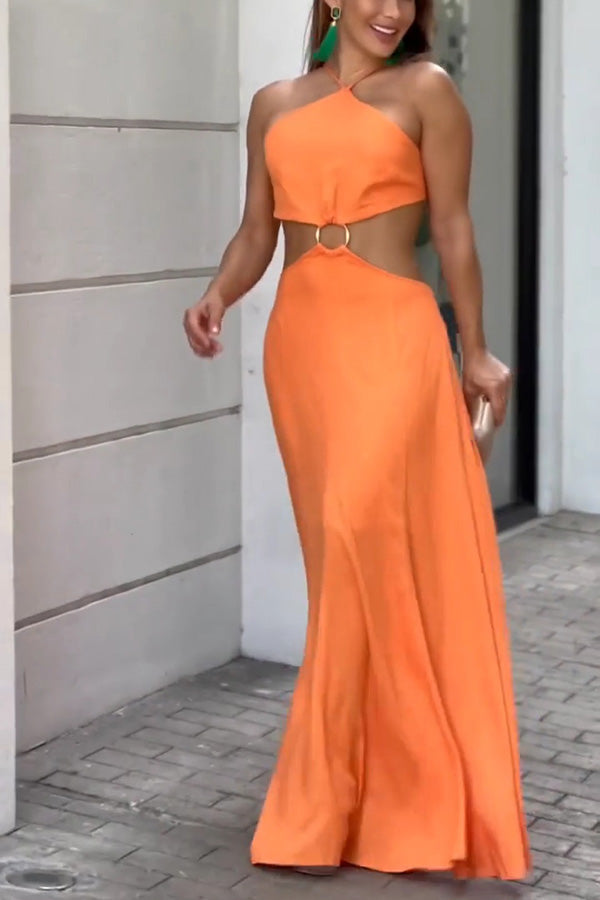 Halter Neck Backless Sleeveless Maxi Dress
