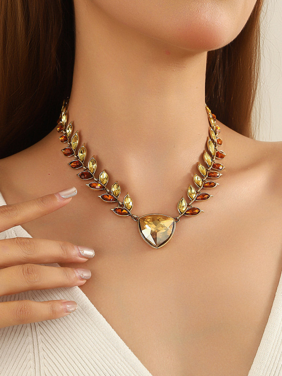 Chains Leaves Shape Rhine Stones Necklaces Accessories