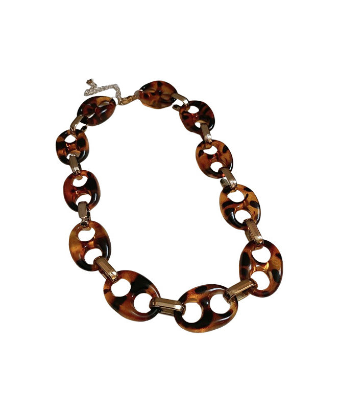 Coffee Alloy Acrylic Hollow Out Collar Necklace
