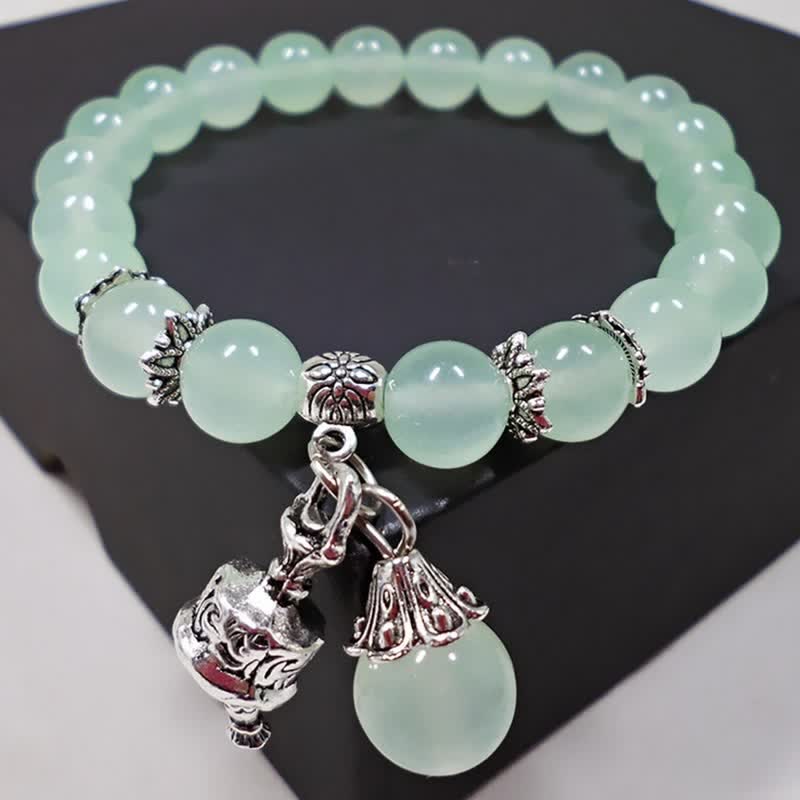 Buddha Stones Crystal Chalcedony Stone Energy Beaded Bell Charm Bracelet