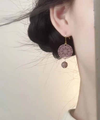 Purple Sterling Silver Overgild Hollow Out Paper-cutting Pasted on Panes Drop Earrings