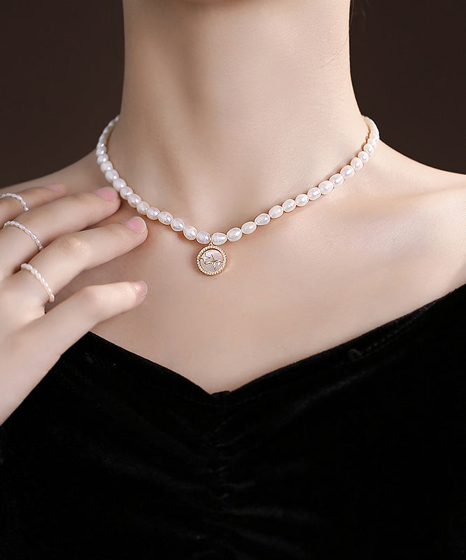 White Alloy Pearl Cat Eye Stone Pendant Necklace