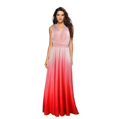 Wear More Wear Criss Cross Backless Lace-up Gradient Color Maxi Dress