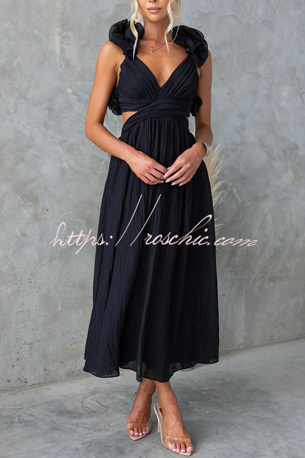 Luxe Lady Ruffle Detail Back Lace-up Elastic Waist Maxi Dress