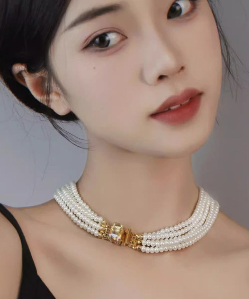 White Alloy Multi Layer Pearl Princess Necklace