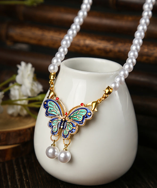 Butterfly Patchwork White Pearl Necklace